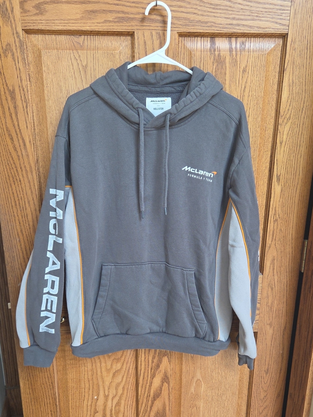 Hollister Gray McLaren Pullover Hoodie with Orange Piping